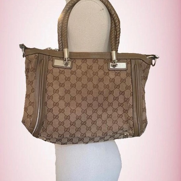 Authentic GUCCI Bamboo Tassel Bella 2Way Hand Bag GG Canvas Leather - Picture 4 of 14